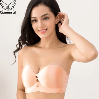 

Queenral Plus Size Push up Bra Sexy Underwear Ultra-thin Lingeries Women's Gather Detachable shoulder strap Bra Large Size