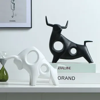 

Nordic Creative Home Decoration Accessories Ceramic Animal Figurines Bull for Office Decor Ornament Birthday Miniatures Gift G