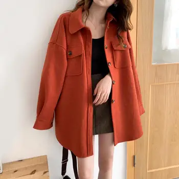 

2019 Autumn Winter Explosion Models Solid Color Long-sleeved Retro Woolen Trench Coat 3 Colors 2 Yards