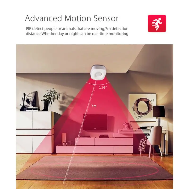WiFi Smart Home PIR Motion Sensor Wireless Infrared Detector Security Burglar Alarm System for Home Office Use Supplies