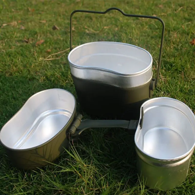 Germany Military Green 3pcs in 1 Camping Cookware Cook Set Hiking Survival Bento Lunch Boxes Pot/Bowl