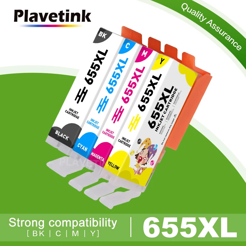 Чернильный картридж Plavetink 655XL 4 цвета для принтера HP 655 XL совместимый с Deskjet 4615 4625 3525