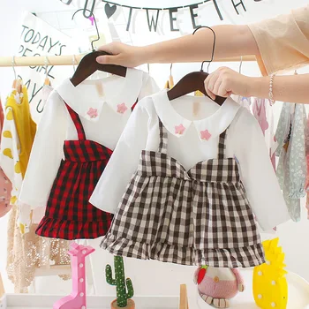 

Autumn BABY girls clothes Plaid stitching Kid Girls Princess Baby Dress Newborn Infant Dresses Baby Kid Girl clothes