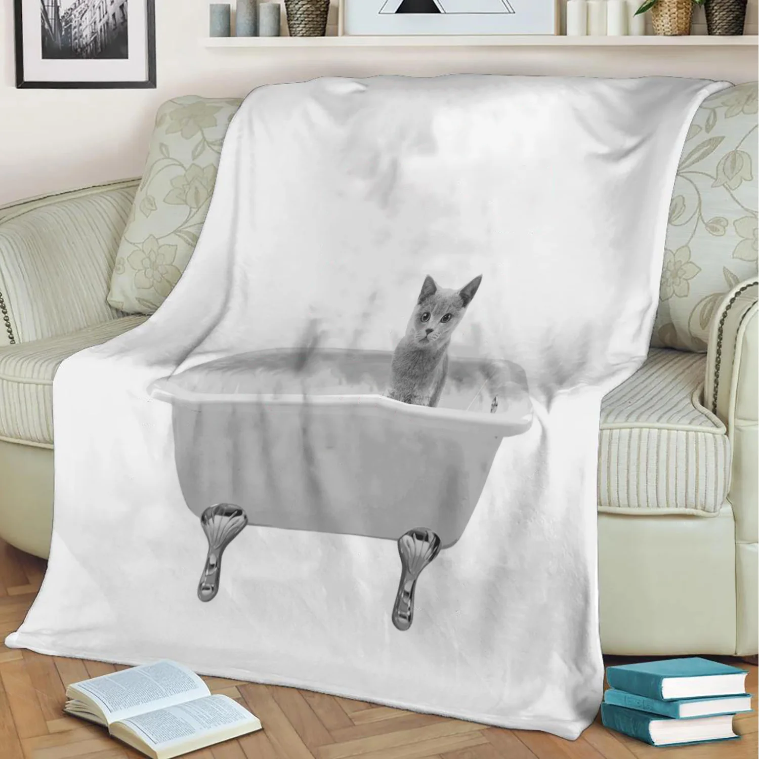 Bath Grey Cat Flanella Coperta Da Tiro Stampata In 3D Mantieni Caldo Divano Coperta Per Bambini Decorazioni Per La Casa Tessuti Regalo Per Famiglie Da