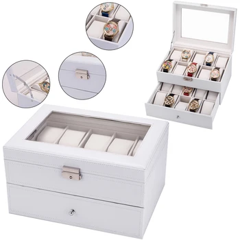 

Watch Box 2 Layer 20 Slots Display Storage Case Organizer Holder Lockable with Glass Top Suit for Hairpin Cuff Link Brooches Etc