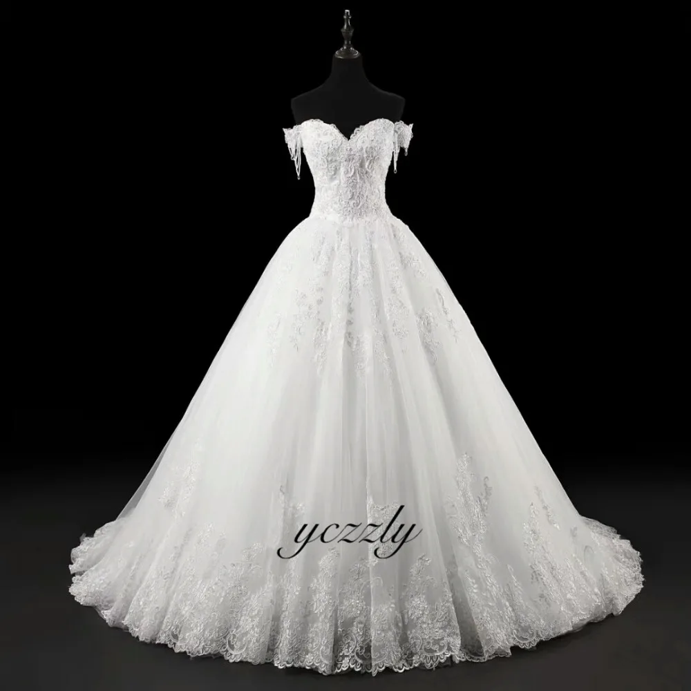 Vestidos De Novia Винтаж с открытыми плечами бальное платье с жемчужинами аппликация на свадебные платья, длинное, кружевное свадебное платье с блестками Trouwjurk W59