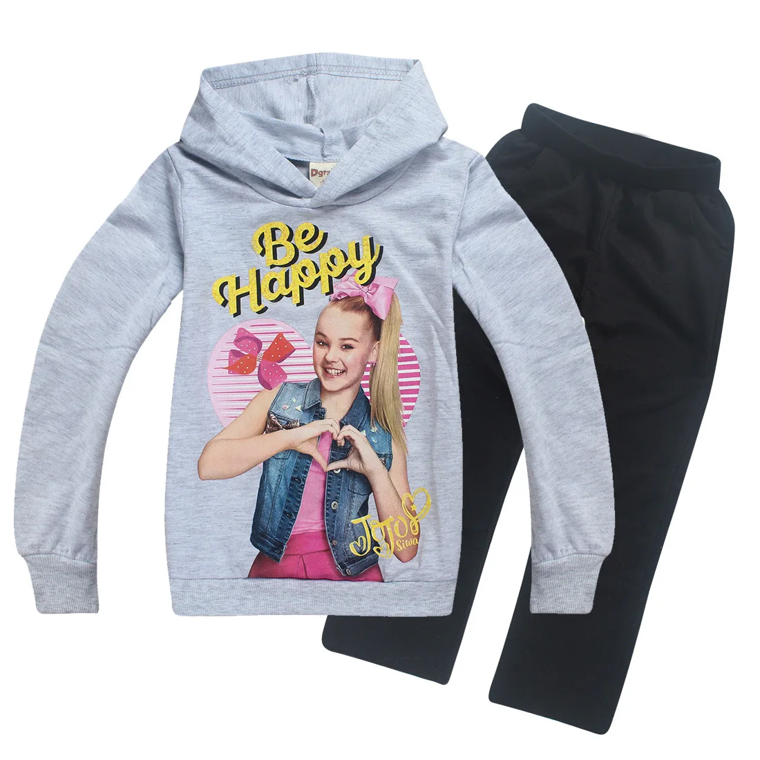 JOJO Siwa/зимняя детская одежда для малышей, футболка с длинными рукавами топы для девочек, толстовки+ штаны, комплект из 2 предметов, одежда для маленьких детей от 8 до 12 лет - Цвет: S7222-gray