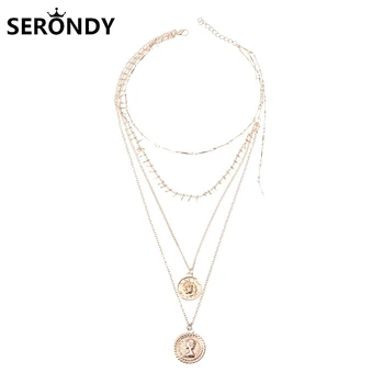 

Beauty Head Coin Multilayer Choker Necklace For Women Jewelry Collares Friends Chains Accessories Aesthetics Suspension XL10247