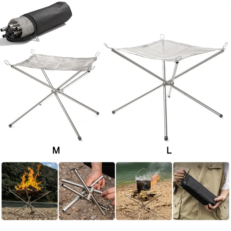 Grill Pliable En Acier Inox Pour Camping - Foyer Extérieur, Barbecue à Charbon