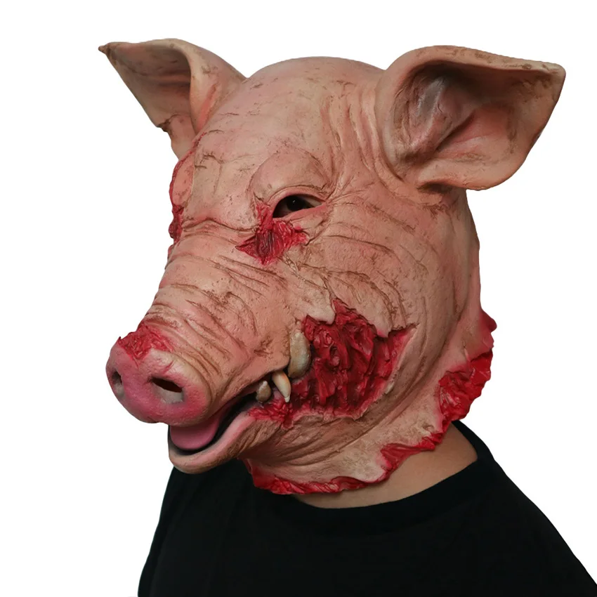 Латексная ужас маска поросенка унисекс костюм Хэллоуин нарядное платье костюм страшные свинья из пилы маска полная голова злодей из ужасов маска животного - Цвет: Красный