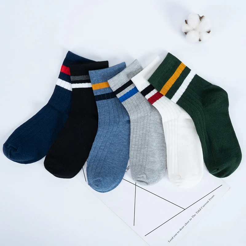 

Novelty Funny Men Graphic Socks Combed Cotton Two Stripes Tube Simple Harajuku Heap Sock Six Color High Quality New Fashion