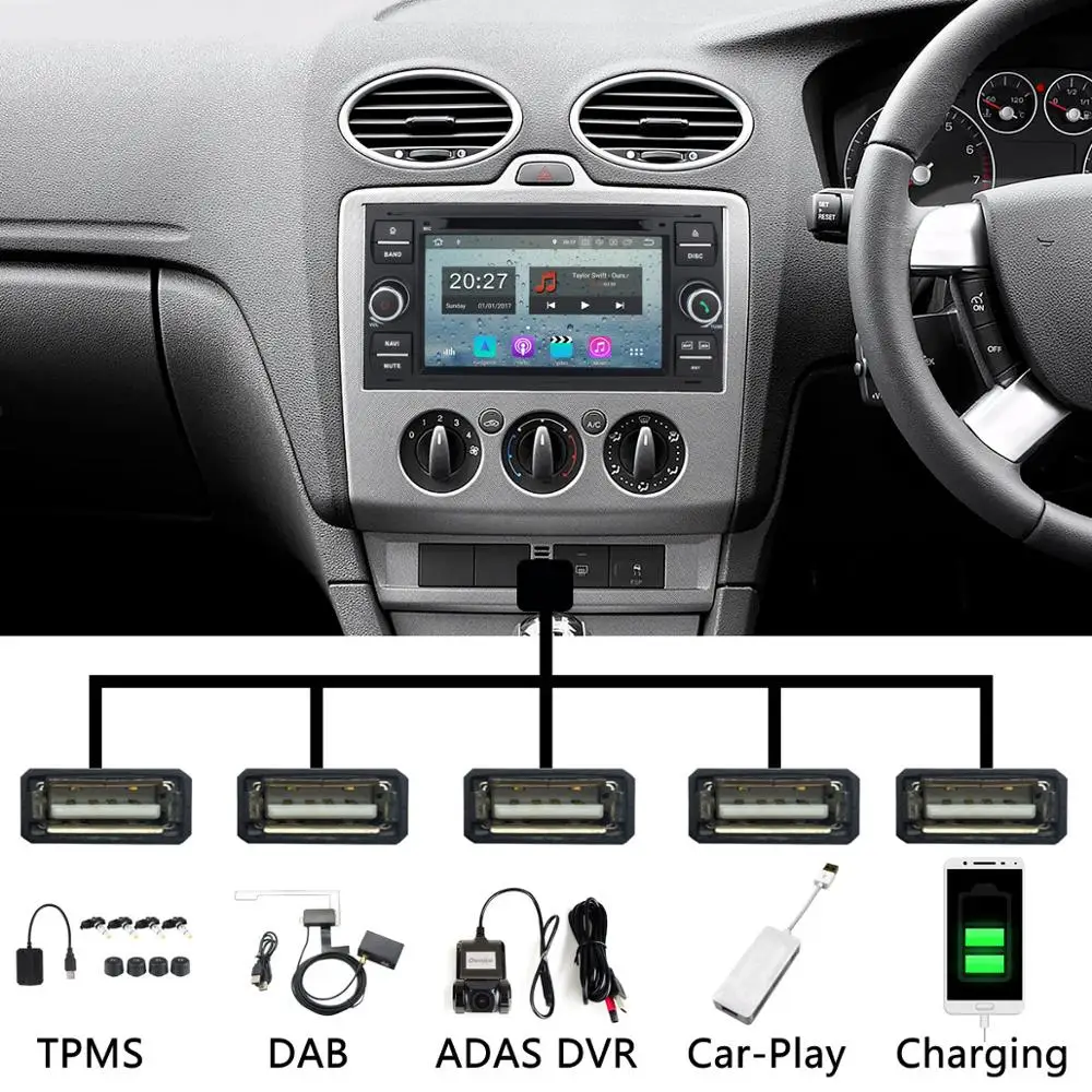 Clearance 5 USB Port Octa Core Android 9.0 Car DVD Player For Ford Mondeo Focus Fiesta Transit Galaxy Fusion C-MAX S-MAX C S MAX Car Radio 1