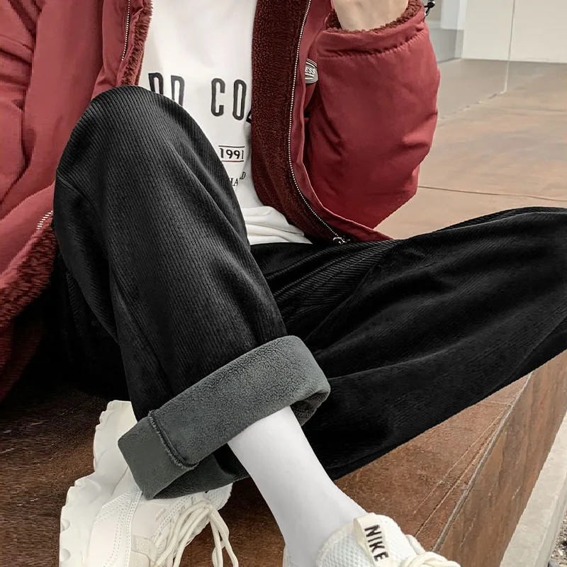 Plush Thick Casual Pants  2021 Women Spring Corduroy Pants Autumn Winter Vintage Loose Drawstring Harlan Pants Pants Sweatpants 2021 spring and autumn new korean elastic waist embroidered harlan daddy pants high waist thin nine jeans women cargo