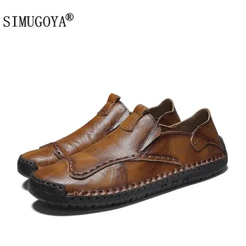 

SIMUGOYA Brand New men's leather shoes hand-stitched high quality casual men's shoes fashion dress shoes men shoe Big Size 38-48