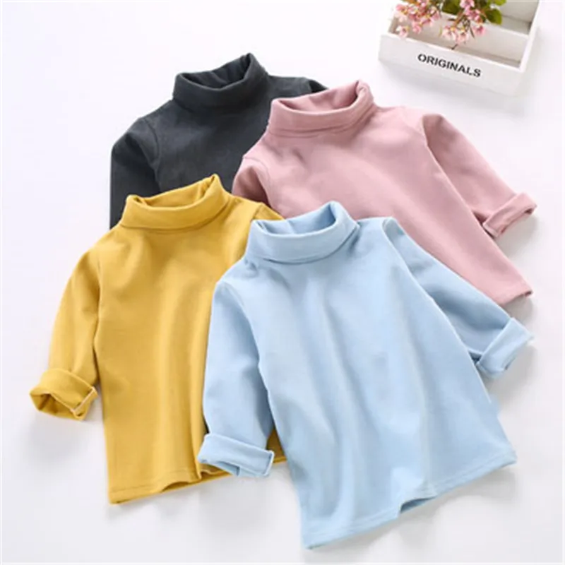 Girls T-shirts Solid Long Sleeve Cotton T Shirt Turtleneck Baby Toddler Girl Shirts Kids Tops Clothes Child Base T Shirts AA4120