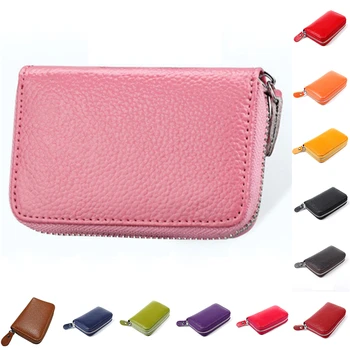 

Business Card Holder Wallet Women/Men Red/Black/Pink/Purple/ Pu Leather Bank/Id/Credit Card Wallet Unisex Zipper Card Case