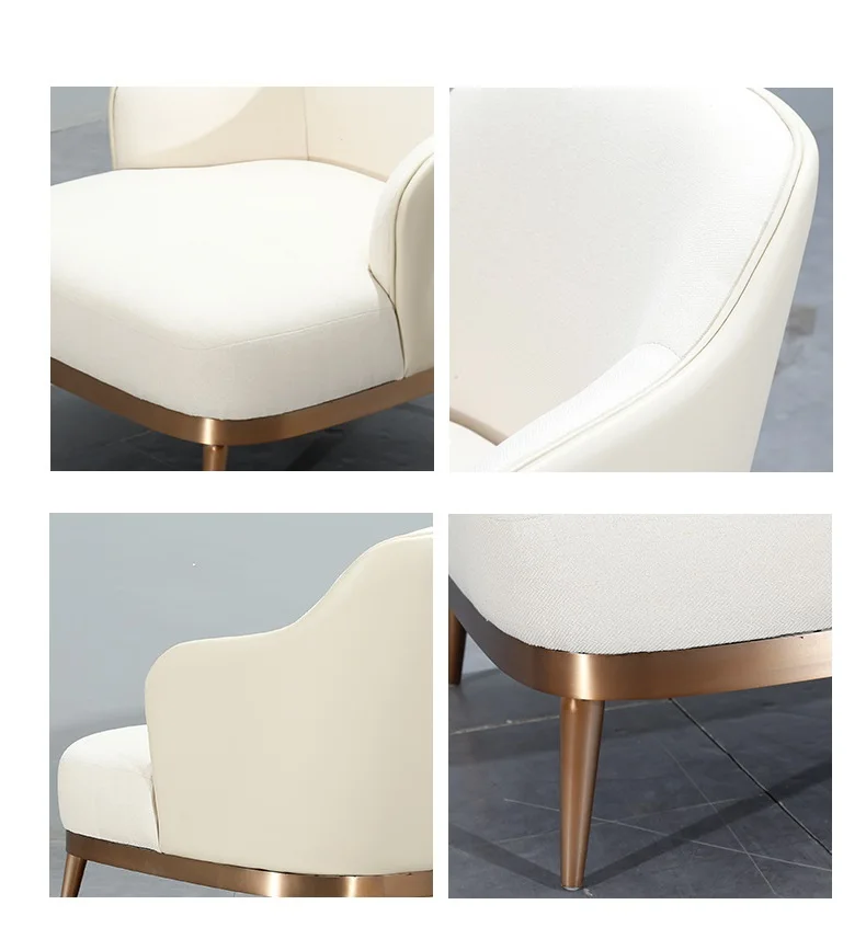 Golden Base GrayWhite Velvet Leisure Lobby Chaise Chair Chrome Stainless Steel Modern for Hotel  (8)