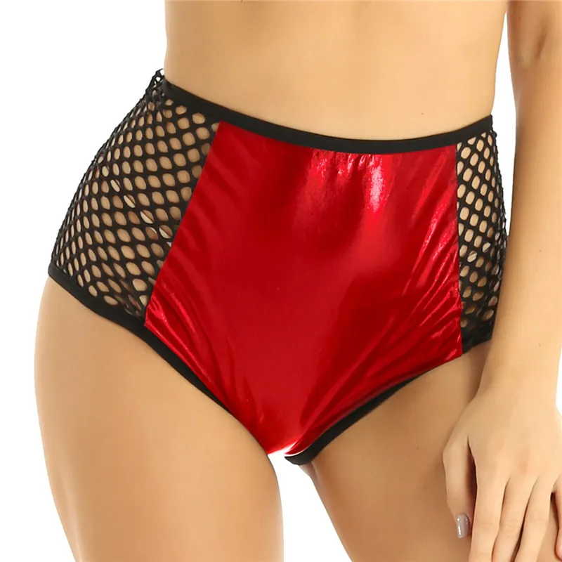 Women Ladies Shiny Metallic High Waist Fishnet Patchwork Underwear Sexy Panties for Dancing Raves Festivals Costumes Club wear | Спорт и