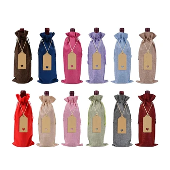 

Burlap Wine Bags Wine Gift Bags with Drawstrings,Single Reusable Wine Bottle Covers with Ropes and Tags,12 Pcs