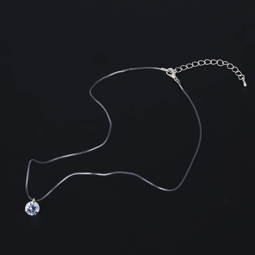 2021 New Female Transparent Fishing Line Necklace Silver Color Invisible Chain Necklace Women Rhinestone Choker Necklace