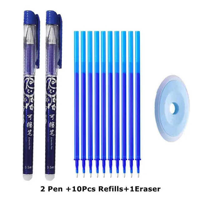 Erasable Pen Set 0.5mm Needle Bullet Tip Gel Ink Pens Refills Rods write erase Washable Handle for School Office Supplies 2 pen 10 refills A