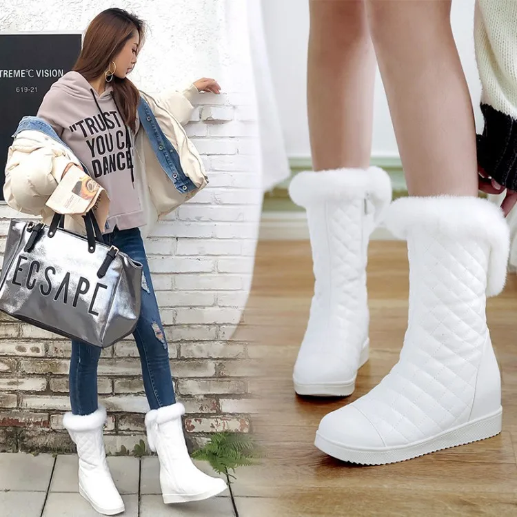 

Autumn and Winter New Tube Snow Boots Female Round Head Real Rabbit Hair Female Boots Warm Female Student CottonShoesAnkleBoots
