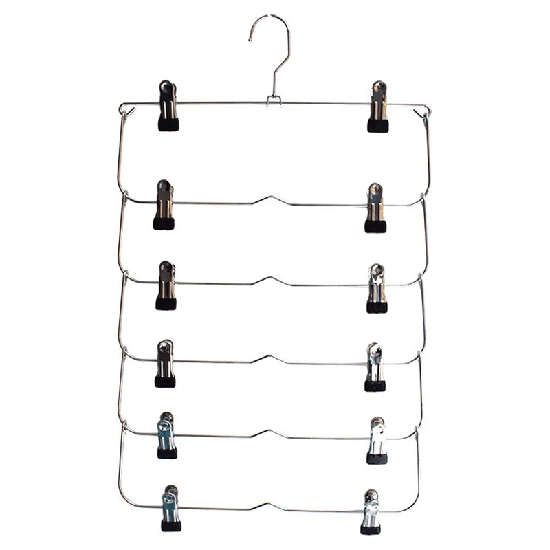 6 Layers Space Saving Pants Skirts Organizer Non-Slip Foldable Steel Closet Wardroble Hanger with Clips Home Multifunction Rack | Дом и сад
