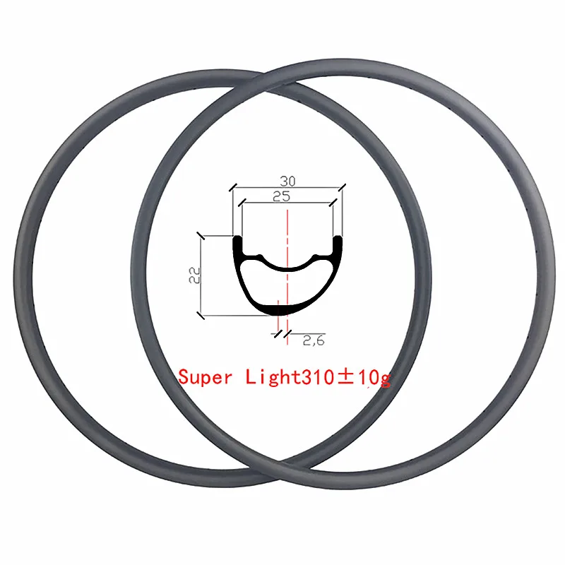 SUPER LIGHT 310g clincher tubeless 29er MTB XC 30mm x 22mm carbon rims asymmetric offset 2.6mm Disc cross country mountain bike