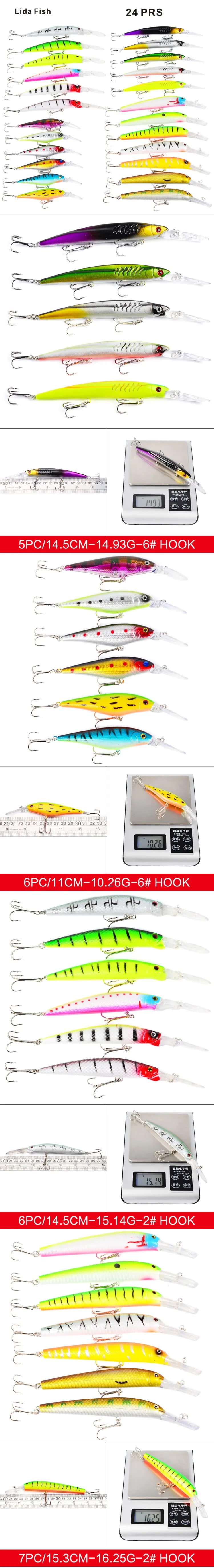 Lida Fish бренд 24 Классическая приманка набор пластиковые поддельные приманки жесткая приманка смешанные искусственные Реалистичные 3D глаза тараканов кальмар Пасс