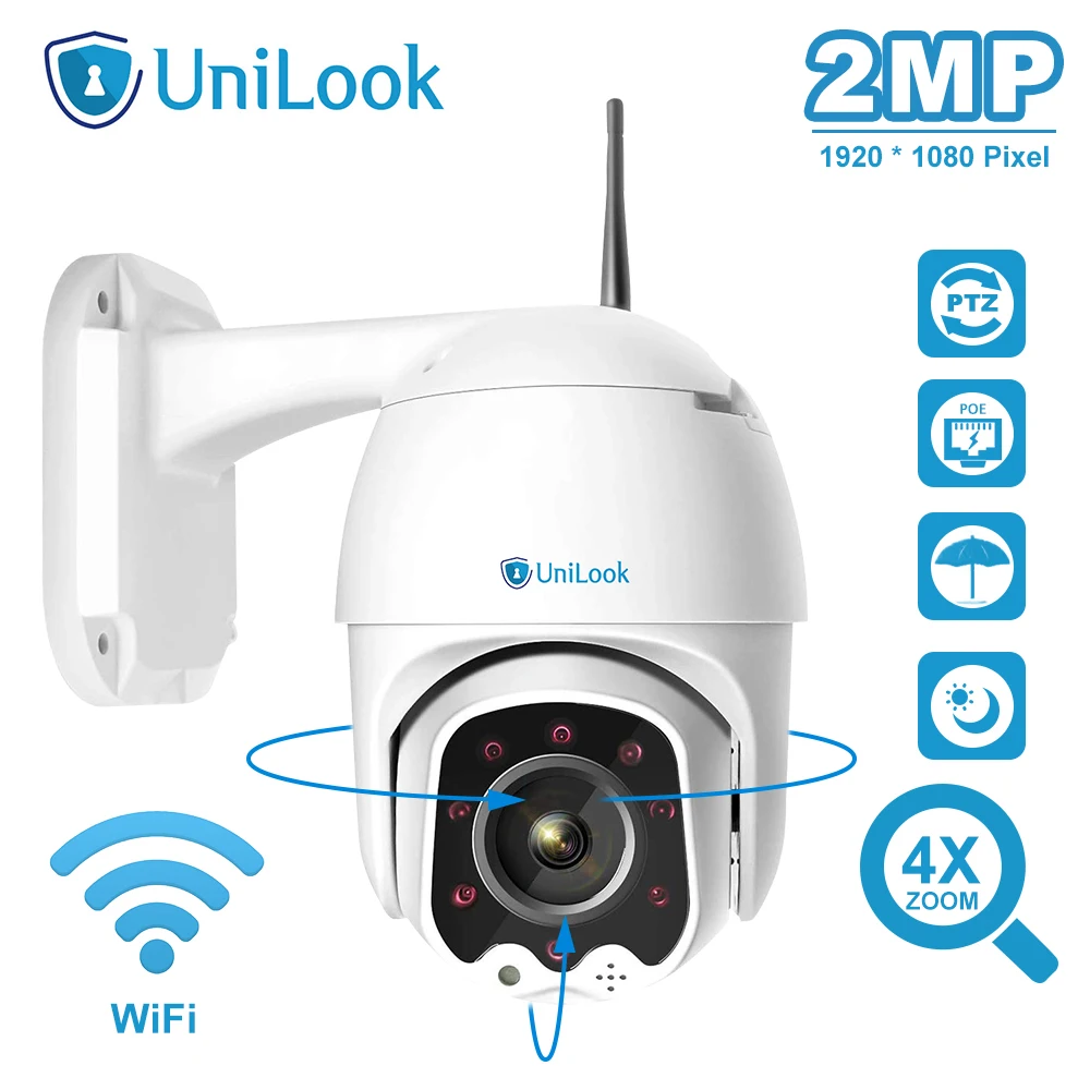

UniLook 2MP Dome PTZ Wifi Camera 4X Zoom Two-Way Audio Outdoor Security HD 1080P Wireless IP Camera Onvif IR 50m H.265 P2P