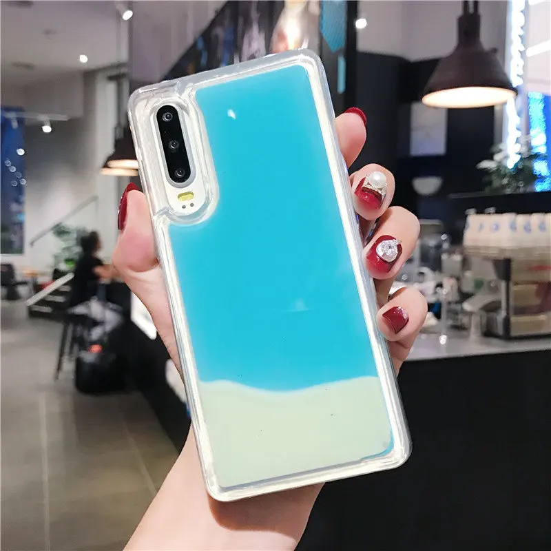 Светящийся неоновый песочный чехол для телефона huawei P30 P20 Pro mate 20 Lite чехол светится в темноте жидкий Блестящий песок чехол - Цвет: Blue White