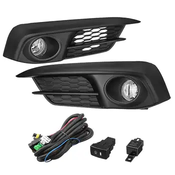 

New Pair 12V H8 Bumper Grille Driving Led Fog Lights with Harness Replacements for Honda for Civic 2016 2017 2/4Dr HO2592143 35W
