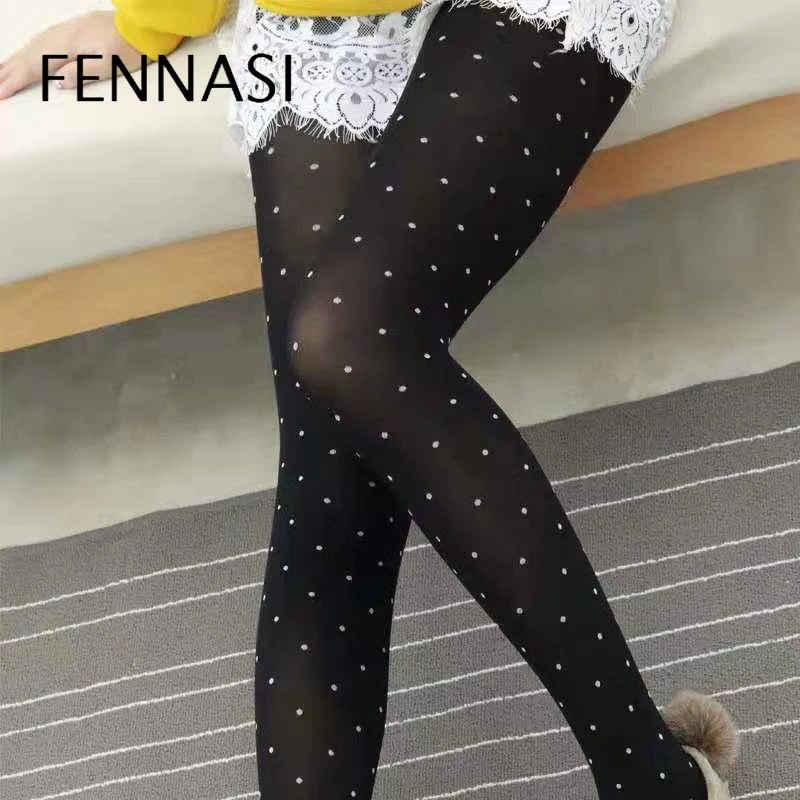 FENNASI Harajuku колготки в горошек с принтом черные нейлоновые женские высокой талией