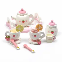 Деревянный клубничный послеобеденный чай детский домашний чайный набор игровой домик розовый сладкий клубничный ролевые игры для родителей и детей