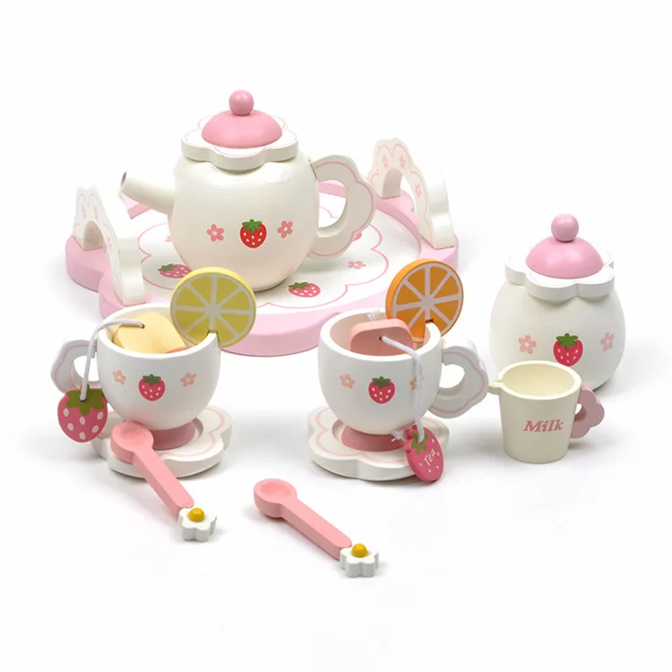 

Wooden Strawberry Afternoon Tea Children's House Tea Set Playhouse Pink Sweet Strawberry Pretend Play Parent-child Games