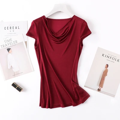 Натуральный шелк размера плюс modis уличная белая футболка женская camiseta mujer Футболка женская футболка Топы женские рубашки - Цвет: Бургундия