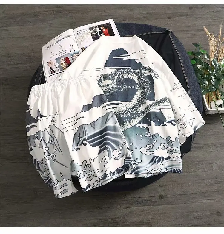 Новое японское модное Стильное кимоно для взрослых, традиционная одежда Haori, принт самурая, мужские и женские кимоно, шорты, пляжный костюм