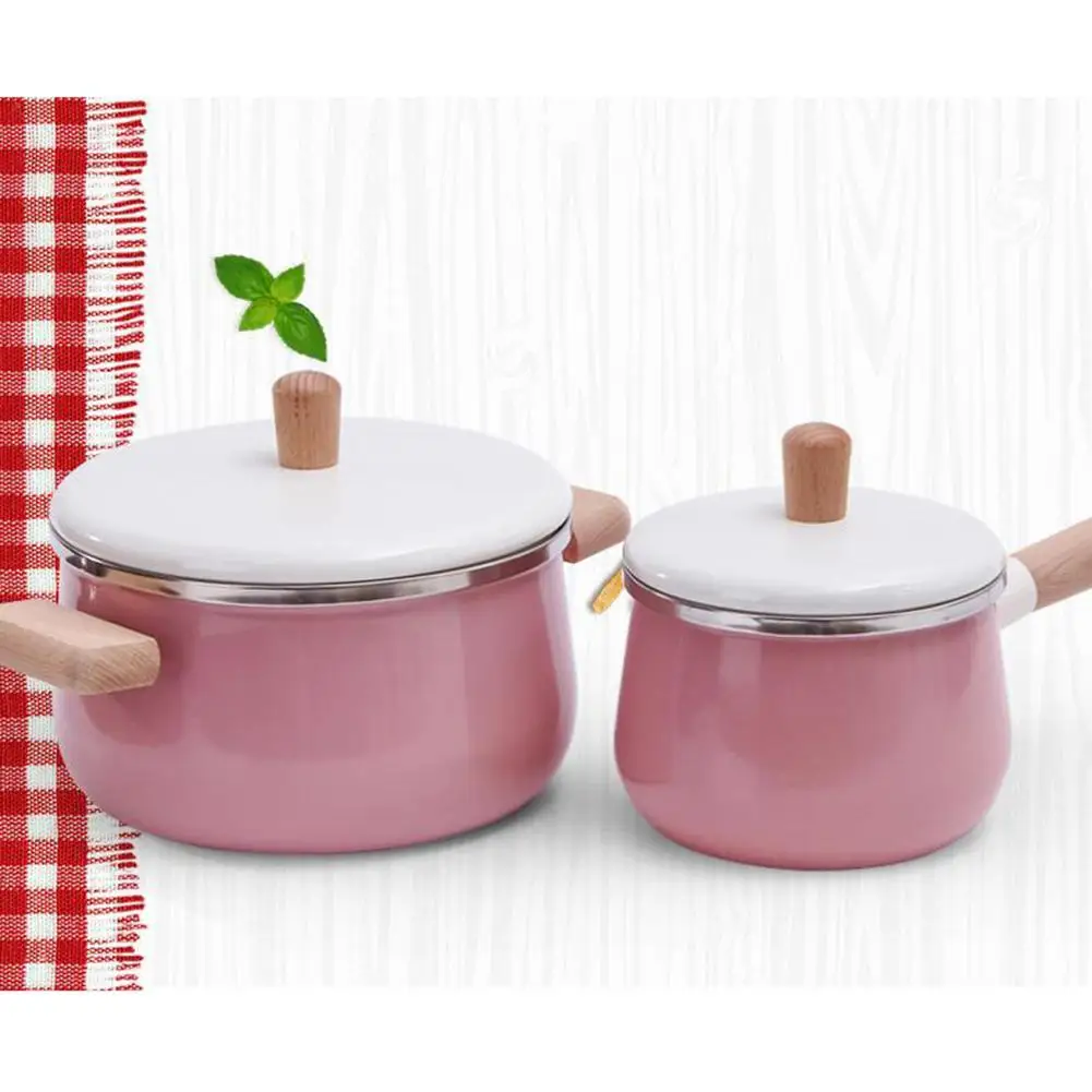 

MeterMall Home Kitchen Non-stick Pot Enamel Wooden Handle for Cooking Complementary Food Milk Cookware
