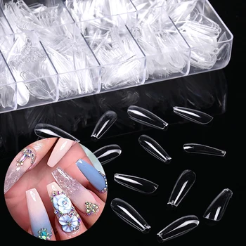 

500Pcs/Box False Nail Tips Detachable Full Cover Quick Extension Mold Tips White Transparent Nail Tips Practice Display for DIY