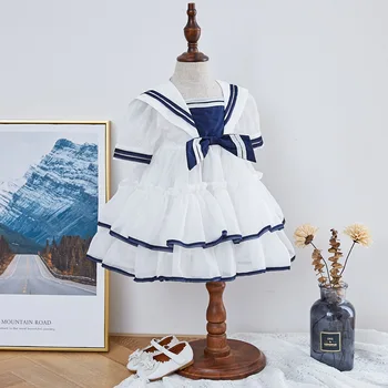 

New Summer Dress Girl Lolita Dress Princess Dress Children's Clothes Solid Color Dress Kids Dress for Girls Christmas Clothes