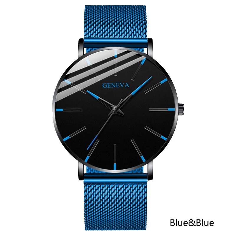 blue blue Мужские деловые ультра тонкие часы, Роскошные мужские часы с сетчатым ремешком из нержавеющей стали, повседневные Аналоговые Спортивные кварцевые наручные часы Herren Uhren - Цвет: blue blue