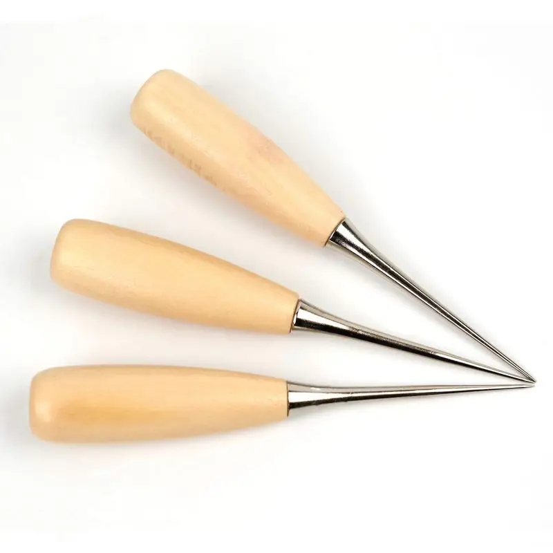 20 Wood Handle Scratch Awl Pinpoint Hole Punching Clicker Sewing Punch Tools