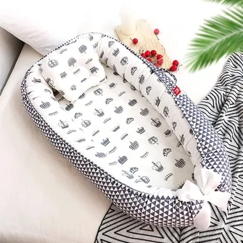 

Baby Nest Bed With Pillow Portable Crib Travel Bed Infant Toddler Cotton Cradle Nest Bed Bumper Bassinet Portable Crib Bed