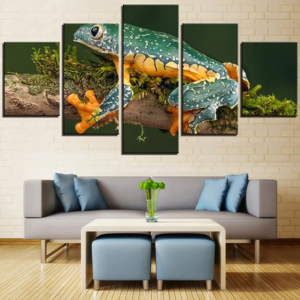 5 Pieces Green Frog Canvas Posters Animal Pictures Painting For Home Room Decor Furniture Modern Artwork Frame Wallpapers Forest | Дом и сад