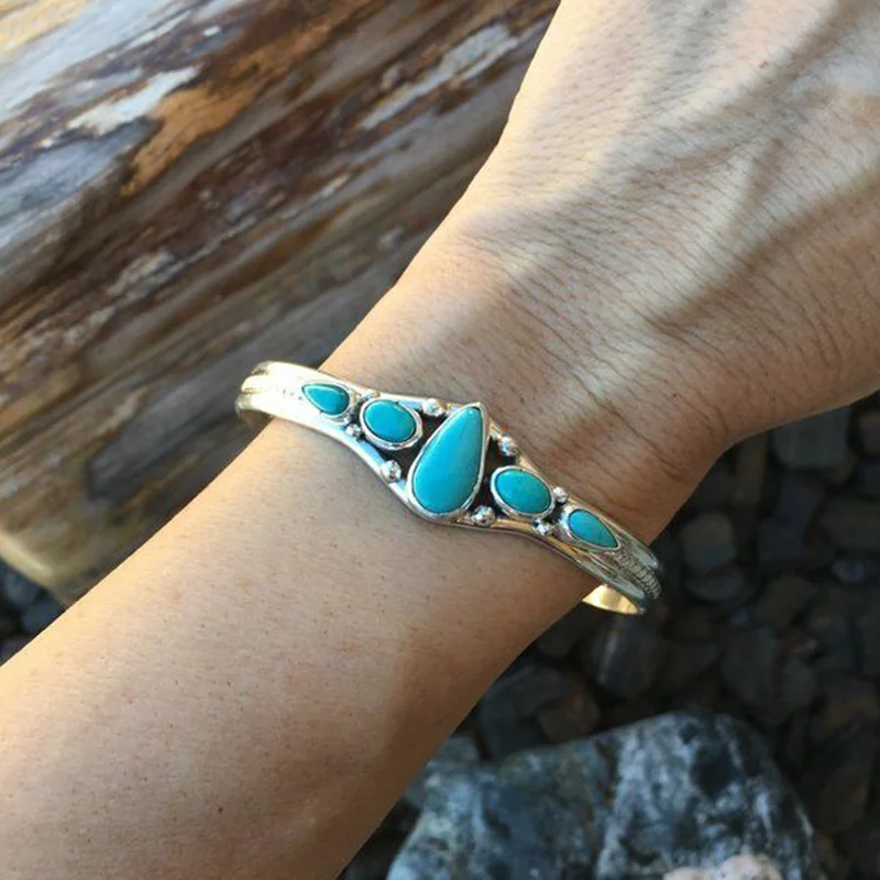 Sindlan винтажные серебряные браслеты для женщин синий Шарм из природного камня браслет с манжетами Регулируемая Европейская цепочка на запястье ювелирные изделия