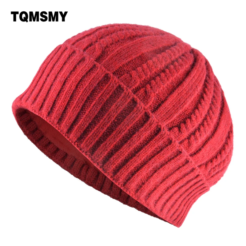

Solid color Peaked hats for women Knitted wool skullies women's winter beanie Double layer Thicken hat Casual Warm Velvet Bonnet
