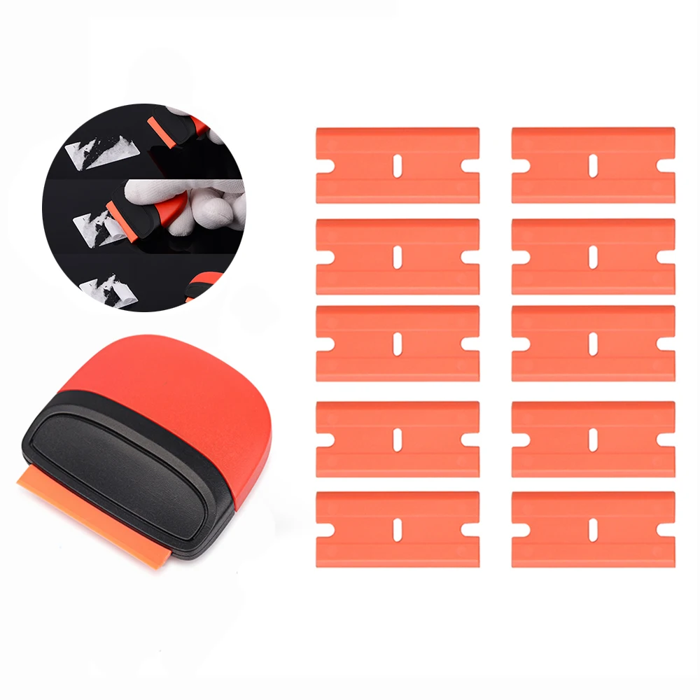 

FOSHIO Carbon Fiber Film Vinyl Car Wrap Clean Razor Scraper+10PCS 1.5" Razor Blade Auto Window Tint Car Stickers Glue Remover