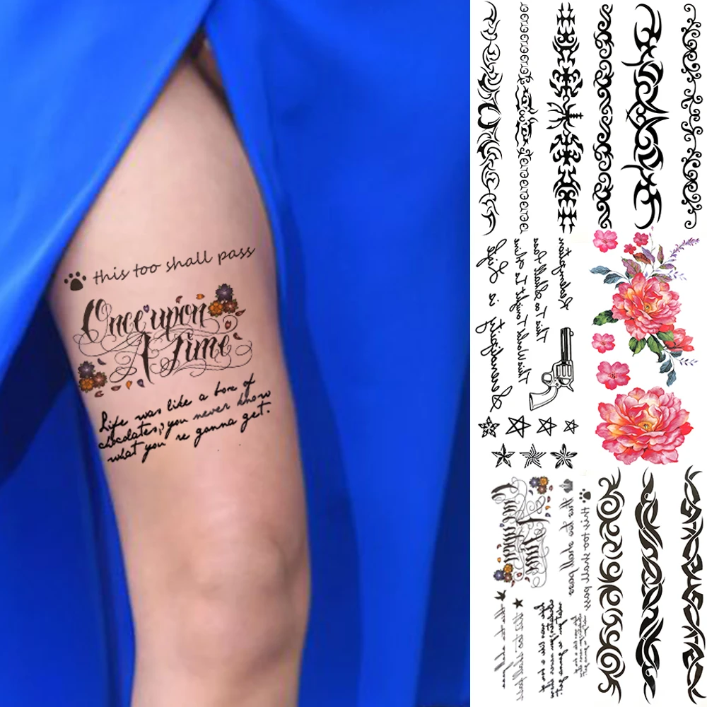 Tatouage Haut Cuisse Femme Phrase Tatouages Temporaires Inspirés De Citations 3d Pour Femmes Et Hommes, Faux  Autocollant, Pivoine, Totem Réaliste, Cuisse, Bras, Poitrine, Imperméables  - Temporaire Tatouages - AliExpress