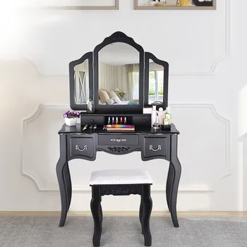 

Delivery from the US 3-5 day Elegant Vanity Set Makeup Dressing Table with 3 Mirrors and Stool, 5 Drawers, Black