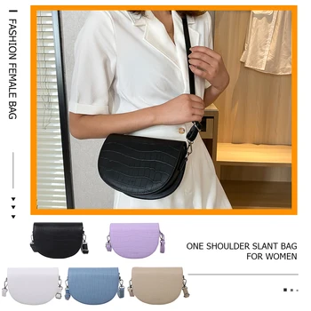 

Youth Ladies Simple Versatile Bag Women Leather Crossbody Bag Semicircle Purse Lady Solid Color PU Shoulder Pouch